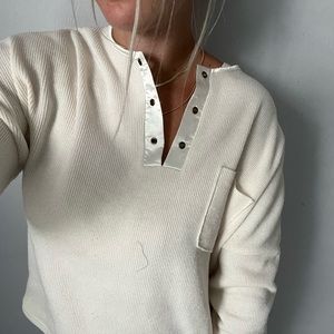 Shein - White Waffle Knit Long Sleeve